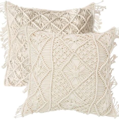 2-piece handmade knitted pillowcase set, 45 x 45 cm, 100% handmade, bohemian style decorative pillowcase, customizable decorative pillows available, suitable for sofas, lumbar pillows, bed pillows, be