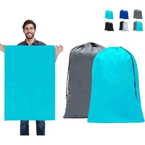 2-Piece Large Dirty Laundry Bag 90 x 60 cm, Foldable Travel Laundry Bag 120L, Children's Travel Dirty Laundry Bag with Drawstring (Grey & Light Blue)