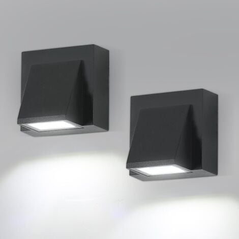 2-Piece Outdoor Wall Light, IP65 Waterproof LED Wall Lamp, 5W White Light 6500K Square Aluminum Outdoor Wall Lights for Garden, Porch, Garage, Patio