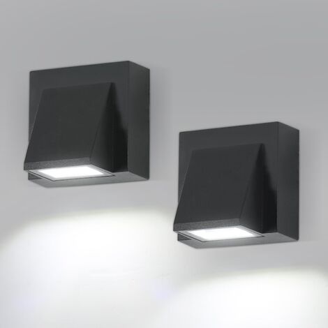 2-Piece Outdoor Wall Light, IP65 Waterproof LED Wall Lamp, 5W White Light 6500K Square Aluminum Outdoor Wall Lights for Garden, Porch, Garage, Patio