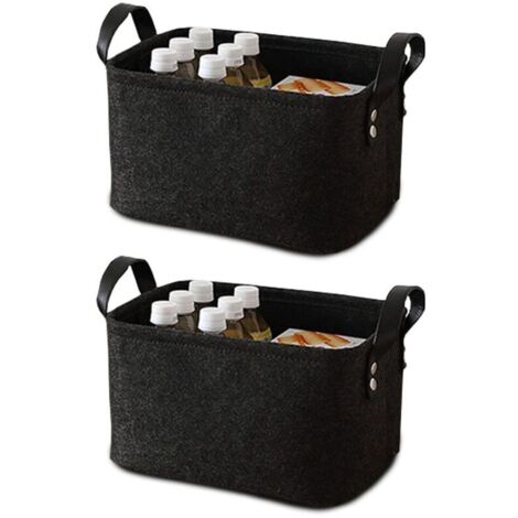 2 Pièce Panier Feutre, Care Panier Rangement, Rangement Feutre, avec Poignée, pour Vêtements, Serviettes, Articles de Toilette, Livres (Noir)