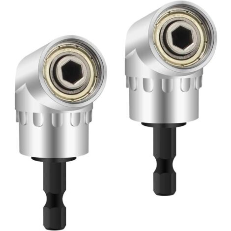 2 Pièce Perceuses à Angle Droit Adaptateur coudé Pilote et Tournevis Drill Attachment Avec Porte-Embout Magnétique Changement Rapide Hex 6mm de 1/4- inch Perceuse