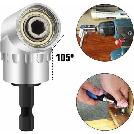 2 Pièce Perceuses à Angle Droit Adaptateur coudé Pilote et Tournevis Drill Attachment Avec Porte-Embout Magnétique Changement Rapide Hex 6mm de 1/4- inch Perceuse