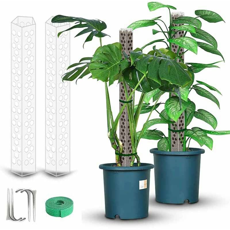 Linghhang - 2 Piece Plant Moss Pole for Indoor Plant Stake and Peat Moss Support, Climbing Plants Stackable Clear Plant Stake - Transparent