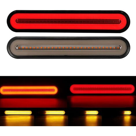 2-Piece Red and Yellow Separate Truck Trailer Truck ATV Accessories - Universal Sequential Brake Turn Signal Taillights - Halo Neon LED Light Strip Truck Accessories