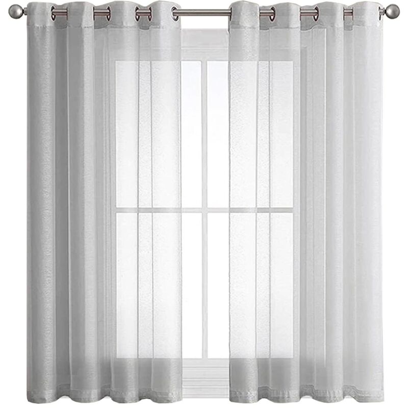 Sinbinta - 2 Pièce Rideau Voilage Blanc à Oeillet Semi-Transparent en Effet Lin Décorations d'intérieur de Fenêtre de Salon Moderne Chambre Cuisine