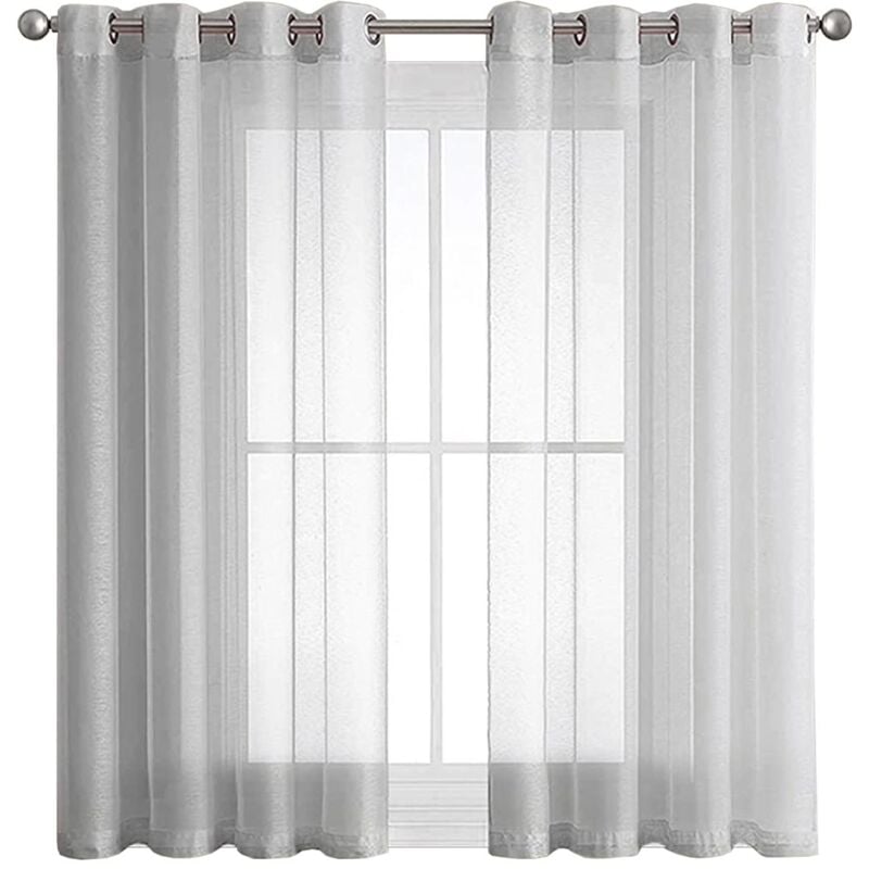 Sinbinta - 2 Pièce Rideau Voilage Blanc à Oeillet Semi-Transparent en Effet Lin Décorations d'intérieur de Fenêtre de Salon Moderne Chambre Cuisine