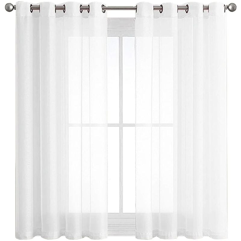 Sinbinta - 2 Pièce Rideau Voilage Blanc à Oeillet Semi-Transparent en Effet Lin Décorations d'intérieur de Fenêtre de Salon Moderne Chambre Cuisine