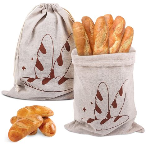 2 Pièce Sachet Pain en Lin,Poche à Pain avec Cordon de Serrage,Sacs à Cordon de Pain Réutilisables,Lavable,Sac deRangement pour Le Pain,Utilisables Comme Sacs à Fruits et Légumes