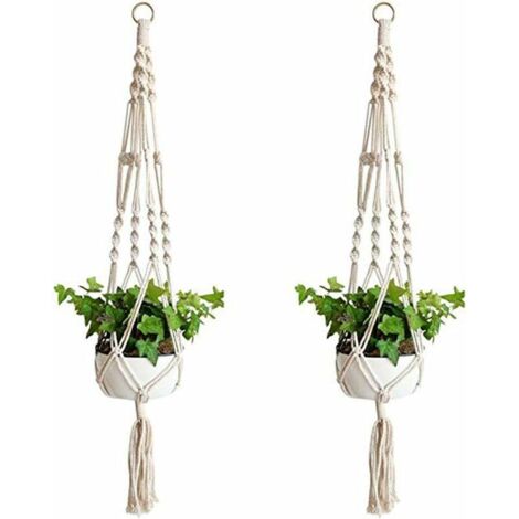 2 pièce Suspension Corde Plante Macramé, corde de coton panier de fleurs en macramé suspendu brindille planteur de suspension de fleurs pour décoration de la maison, jardinage de bureau, 4 jambes-Fei