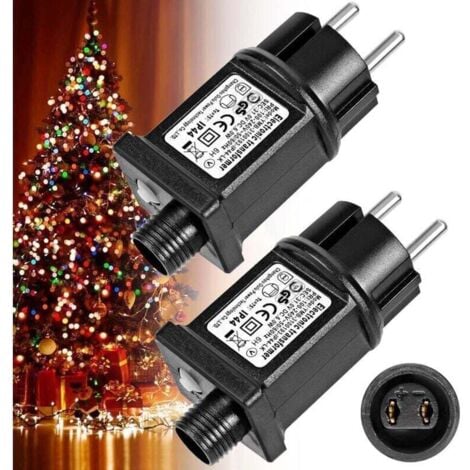 LEHONG 2 pièce Transformateur 24V 6W LED d'Alimentation, Adaptateur Pilote Basse Tension Clignoteur IP44 avec 8 Modes, Minuterie et fonction Mémoire pour Guirlande, Lumières, Décorations de Noël (2 PACK)