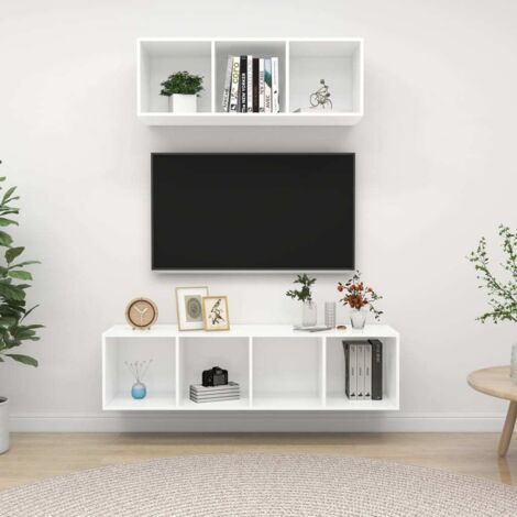 2 Piece TV Cabinet Set White Engineered Wood vidaXL
