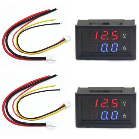 2 Pièces 0.28" LED Voltmètre Ampèremètre, Détecteur Rouge et Bleu Tension Ampèremètre Panneau Ampère Voltmètre, DC 0-100V 10A pour 12V/24V Ampémètre Ampèremètre Volt Ampère Gauge Panneau