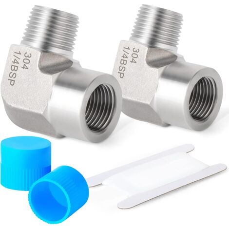 2 pièces 1/8 "femelle BSP x 1/8" mâle filetage forgé en acier inoxydable 90 degrés coude connecteur SUS 304 raccords de tuyauterie - 1/4"F-1/4"M(2Pcs）