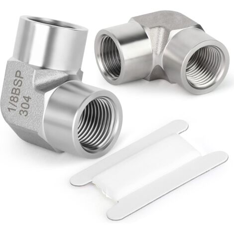 2 pièces 1/8 "femelle BSP x 1/8" mâle filetage forgé en acier inoxydable 90 degrés coude connecteur SUS 304 raccords de tuyauterie - 1/8"F-1/8"F(2Pcs）