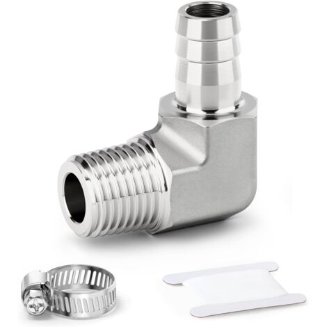 2 pièces 1/8 "femelle BSP x 1/8" mâle filetage forgé en acier inoxydable 90 degrés coude connecteur SUS 304 raccords de tuyauterie - 1/8"M-4MM(Barb 1Pcs)