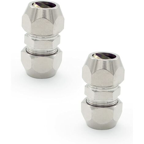 2 Pièces 10 MM Raccord de Tuyau à Virole de Compression, Argent Tuyau Pneumatique Raccord, Cuivre Nickelé Tube Double Droite Connecteur Rapide, Convient pour Plomberie, Compresseur D'air,SEMAket