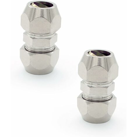 2 Pièces 10 MM Raccord de Tuyau à Virole de Compression, Argent Tuyau Pneumatique Raccord, Cuivre Nickelé Tube Double Droite Connecteur Rapide, Convient pour Plomberie, Compresseur D'air,Seuçais