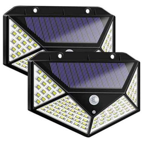 2 Pièces 100LED Lampe Solaire , Lumière Solaire Humaine Panneau Solaire Équipé Super Lumineux Charge Solaire Économie D'énergie 3 Modes Éclairage Étanche Capteur Humain pour Jardin Parking
