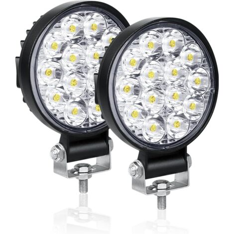 2 Pièces 10cm Phare de Travail LED 42W Projecteur Led Voiture 12V 24V Etanche IP67 Spot Feux Antibrouillard 1800lm Feux de Travail pour Voiture Camion Tracteur SUV Bateau