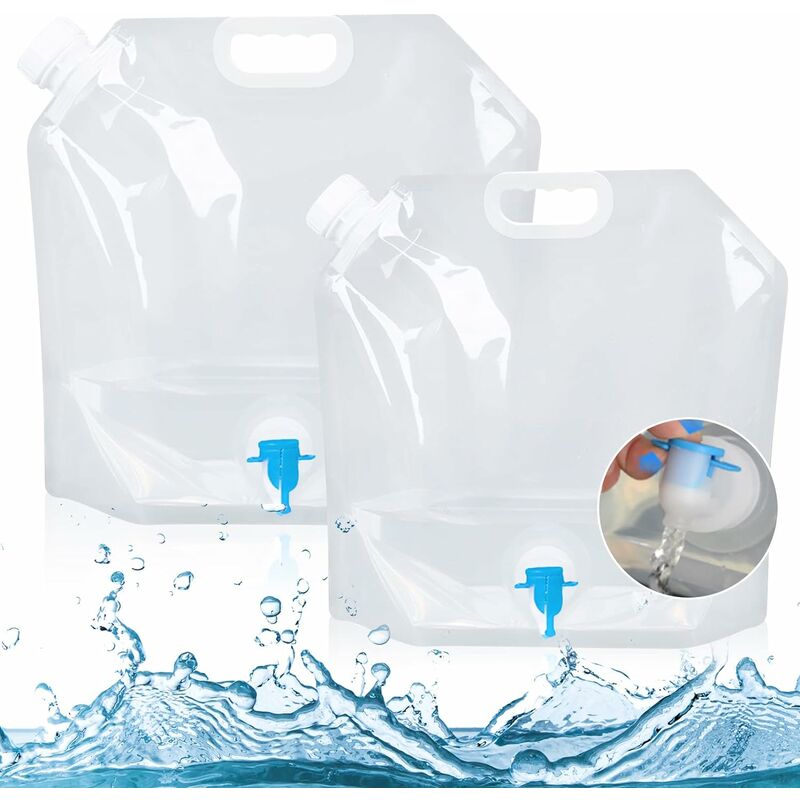 2 pieces 10L+5L foldable water canister with tap, portable foldable drinking water container water tank, emergency water bag, camping water bag,