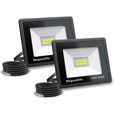 2 Pièces 10W Projecteur LED Extérieur, Super Lumineux 730LM Spot LED Extérieur, 6500K Blanc Froid Éclairage Mural, IP66 Étanche, pour Jardin, Patio, Cour, Entrée, Garage et Sécurité