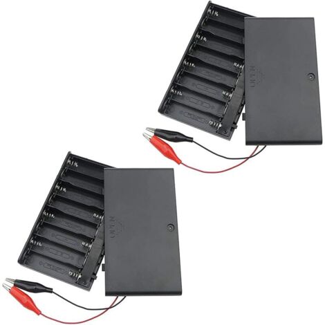 2 Pièces 12 V 8xAA Support de Batterie Boîte de Rangement de Batterie en Plastique avec Couvercle de Boîtier Interrupteur Marche/Arrêt Fils de Fil + 4 Pinces Crocodile