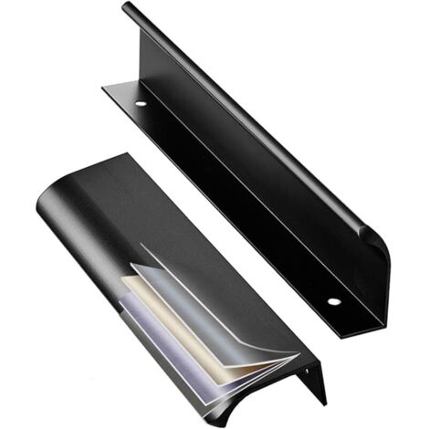 2 Pièces 128mm Poignee de Meuble Cuisine Dissimulées Poignées de Porte, Poignée Profil en Alliage d'aluminium, Poignées Intégrée Poignée Meuble Cuisine, Noir