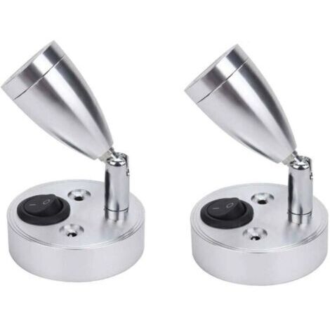 2 pièces 12V LED Spot Lampe de Lecture Murale de Chevet Interrupteur réglable Camping-Car Caravane Van Caravane lumière intérieure pour Bateau Camping-Car (Argent,Court)