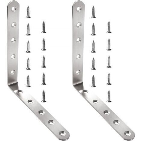 2 Pièces 150x150x20x3 mm Equerre Fixation Forme de L Équerre, Équerre de Coin en Acier Inox, Support de 90 Degrés, Support Angle Droit, avec 20 Pièces Vis, pour Bois Meubles Placard