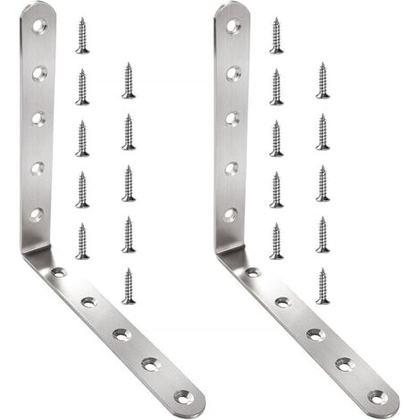 2 Pièces 150x150x20x3 mm Equerre Fixation Forme de L Équerre, Équerre de Coin en Acier Inox, Support de 90 Degrés, Support Angle Droit, avec 20 Pièces Vis, pour Bois Meubles Placard