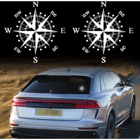 2 Pièces 16cm Boussole Autocollants pour Capot de Voiture Auto Boussole Graphiques Autocollants pour SUV Véhicules Tout-Terrain De Voiture Corps Porte Coffre Universel Étanche (Blanc)