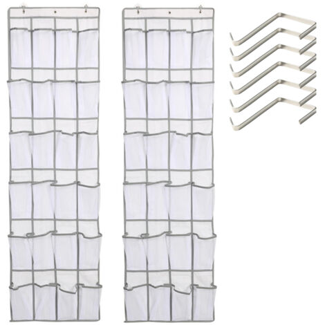 2 pièces 24 grandes poches en filet sac de rangement derrière la porte organisateur de chaussures sur la porte étagère à chaussures étagère à chaussures blanc, 2 pièces, Blanc
