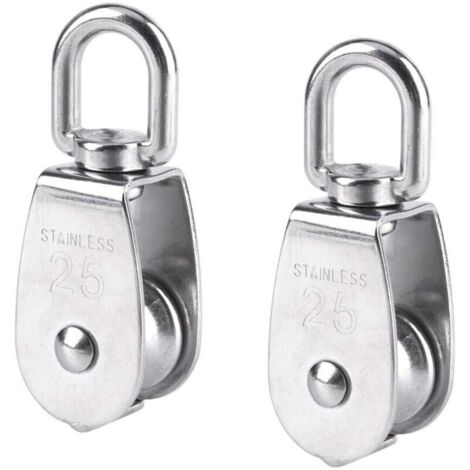 2 Pièces 25 mm Poulie Simple Poulie en Acier INOX Poulie de Levage Capacité de la Poulie 150 kg - Argent