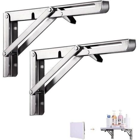 2 Pièces 250mm Équerre Pliante Étagère, Support Console Pliable En Acier Inoxydable Argent, Lourds Support Console Pliable Rétractable, Pour Garage, Cuisine, Chambre