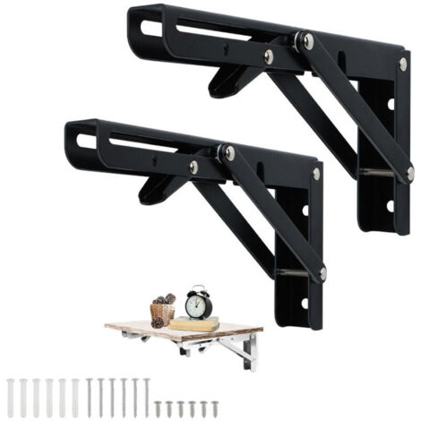 2 Pièces 300mm Equerre Rabattable Murale Noir, Support Console Pliable Equerre Équerre Pliante Charge Lourde Supports Équerre Étagère Pliante Pour Garage Établi