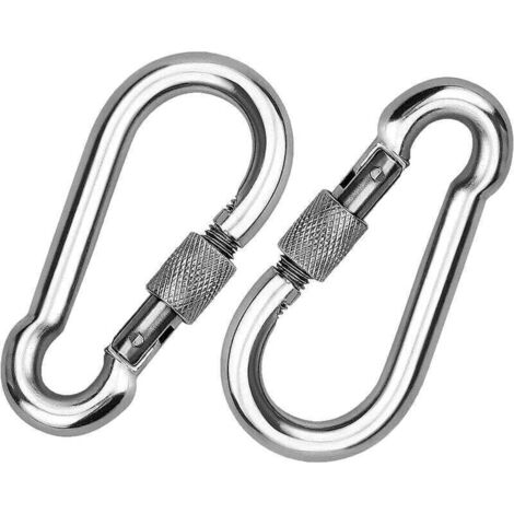 2 Pièces 304 Mousqueton en INOX, Mousqueton à Vis en Acier INOX, Mousqueton en Acier INOX, pour Accrocher des Cordes, des Chaînes, des Ceintures, des Câbles