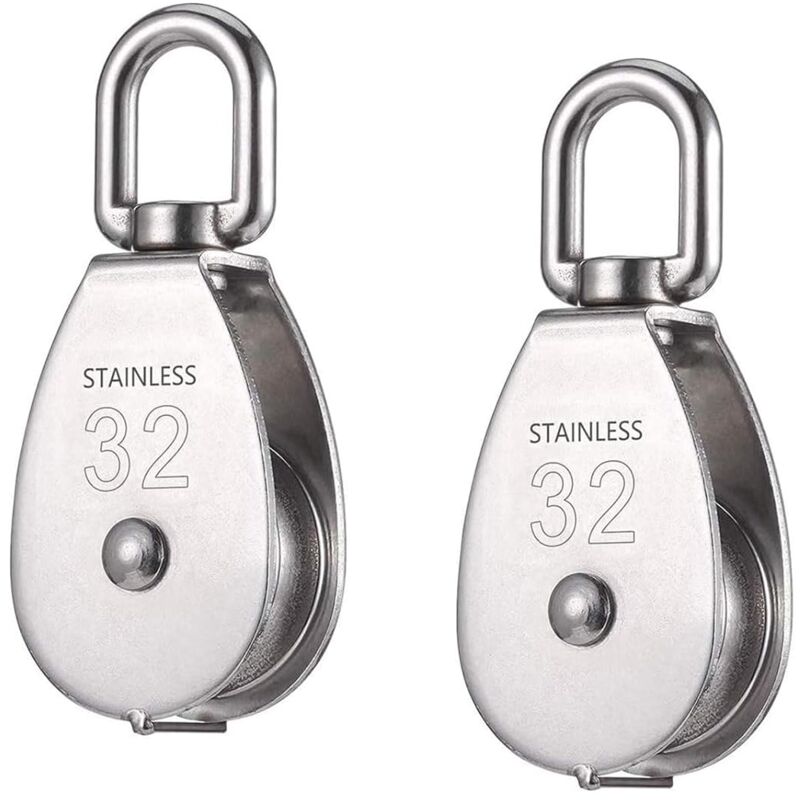 2 Pièces 32 mm Poulie Simple en Acier Inoxydable 304 Poulie de Levage Capacité de la Poulie Levage 250kg- Argent