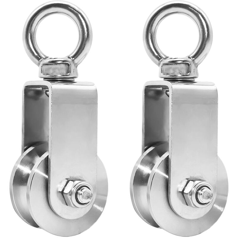 2 Pièces 34mm Poulie avec Roulement à Billes, Poulie de Levage Charge 250 kg, Poulie pour Cable en Acier Inoxydable pour Corde Fitness (2 pièces, 34