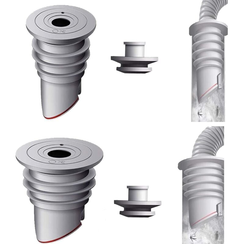 2 Pièces 35-40 et 45-50mm Joint de Tuyau de Machine à Lave, Gris Bouchon Anti Odeur Machine à Laver Joint de Tuyau de Vidange Déodorant, Joint Tuyau
