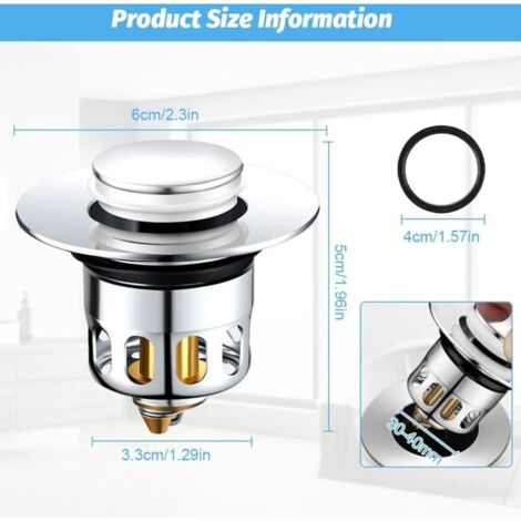 2 Pièces 4 Joints Bonde de Lavabo Pop-Up Universel Bonde Lavabo Filtre de Vidange Anti-Bloqué Bouchon d'évier Bouchon Lavabo Flitre Cheveux Anti-Odeu