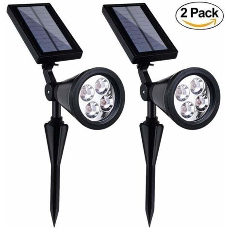 2 pièces 4 lumières lumière blanche solaire sol Spot lumière jardin cour pelouse LED lumières décoratives atmosphère lumières，pour l'intérieur et l'extérieur