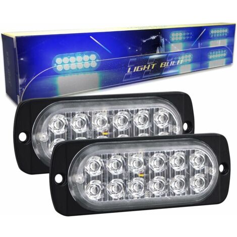 2 Pièces 4.3 pouces 12 led barre lumineuse stroboscopique, 12v 24v clignotant gyrophare police feux de remorque,bleu