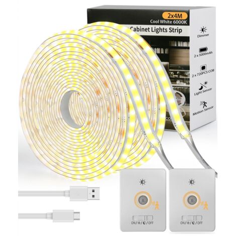 2 Pieces 4M Rechargeable COB LED Strip Motion Sensor Lights
