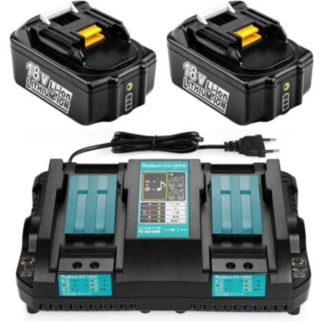 PDSTATION 2 Pièces 5.0Ah 18V BL1850 Batterie + DC18RD Chargeur pour Makita 18V Batterie BL1860 BL1850B BL1840 BL1850 BL1830 BL1815
