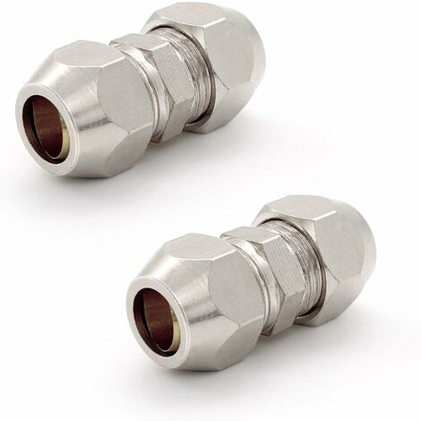 2 Pièces 8 MM Raccord de Tuyau à Virole de Compression , Argent Tuyau Pneumatique Raccord, Cuivre Nickelé Tube Double Droite Connecteur Rapide, Convient pour Plomberie, Compresseur D'air--Lefou