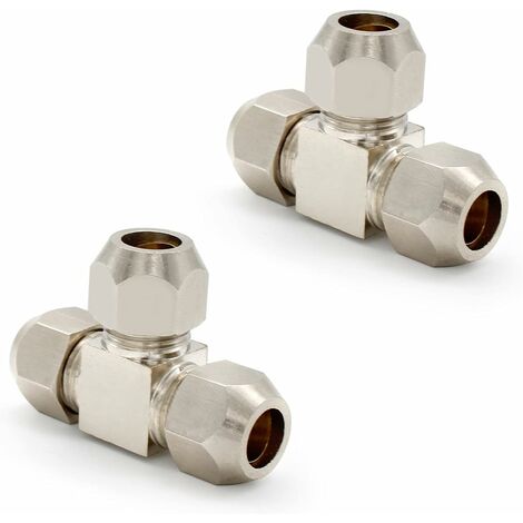 2 Pièces 8mm Compression Ferrule Tube, Té de Diamètre Egal, Argent Couleur Ferrule Tube Raccord, Cuivre Nickelé Tuyau Pneumatique Raccord, Utilisé pour les Climatiseurs et les Tuyaux
