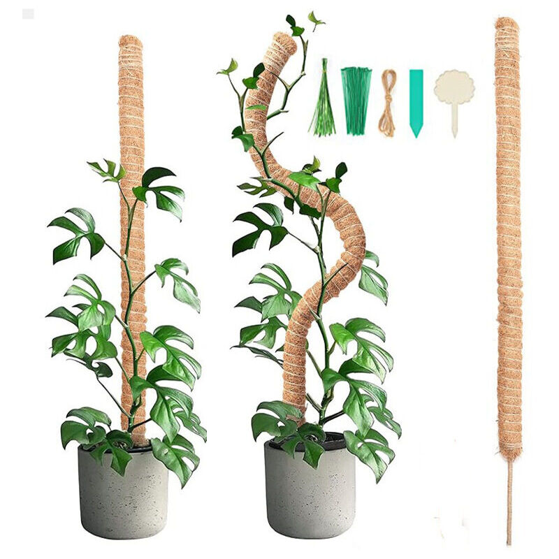2 pièces 90CM bâton de mousse pliable avec 2 pièces de 2M de long corde de chanvre, bâton de noix de coco pour plantes, aides à l'escalade pour