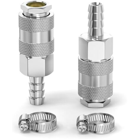 2 pièces accouplement d’air industriel mâle avec canne de tuyau de 12MM, fer nickel plating débit de raccord rapide air pneumatique compresseur raccords de tuyau