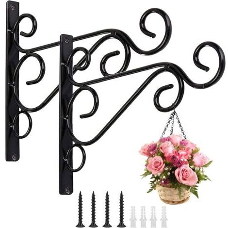2 Pièces Accroche Plante Mural, Crochets de Suspension Muraux avec Vis Suspendu, Crochets de Jardin en Fer Forgé en Métal Accessoires pour Paniers de Plantes, Mangeoires à Oiseaux, Lanterne